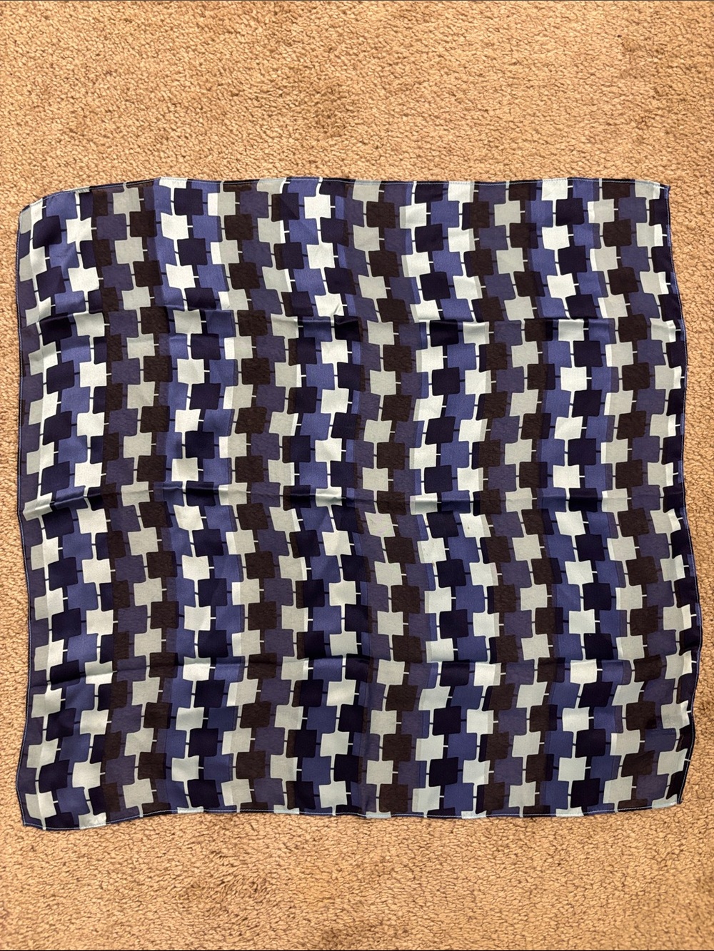 Kenneth Cole Navy, Black & White Geometric Silk Scarf